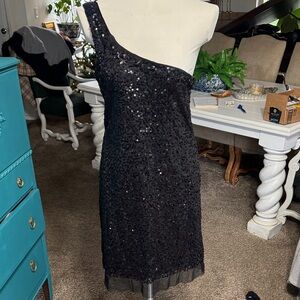 Chic One-Shoulder Black Sequin Dress